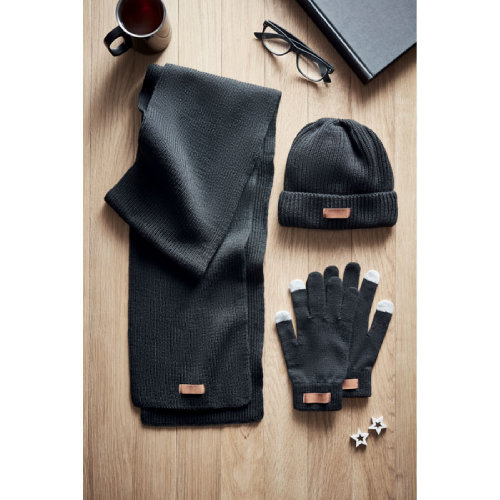 Шапка, шарф и перчатки (черный)