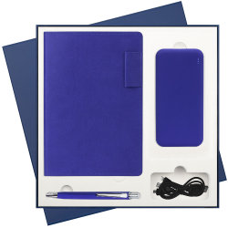 Подарочный набор Portobello/In Color Latte Ultramarine ярко-синий (Ежедневник недат А5, Ручка, Power Bank)