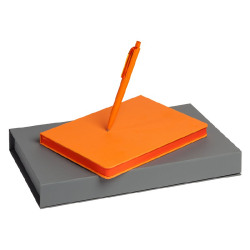 Набор  ежедневник 15х21 см.  и ручка, оранжевый, софт тач