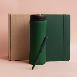 Набор подарочный OFFICEKIT: термос, ежедневник, ручка,  стружка, коробка, зелёный (зеленый)