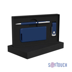 Набор ручка + флеш-карта 8Гб + зарядное устройство 4000 mAh soft touch, темно-синий