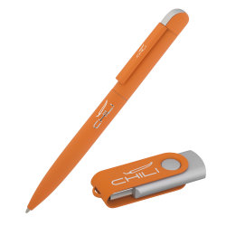 Набор ручка "Jupiter" + флеш-карта "Vostok" 8 Гб в футляре, покрытие soft touch#, оранжевый