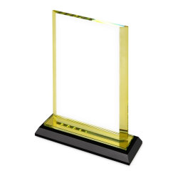 Награда прямоугольной формы, 16 х 5 х 21,5 см, стекло, прозрачный, желтый