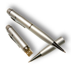 Флешка ручка с лазерной указкой 16 Гб металл серебристая