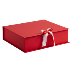 Коробка на лентах, 36,5x31,2x10,2см, переплетный картон, красная