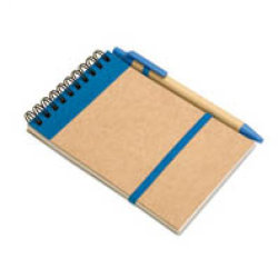 Блокнот с ручкой из переработанной бумаги, синий