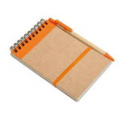 Блокнот с ручкой из переработанной бумаги, оранжевый