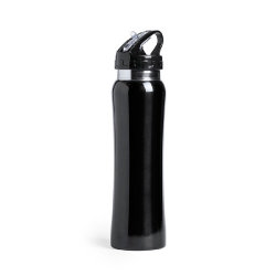 Бутылка для воды  с трубочкой 800мл, нержавеющая сталь, черная