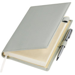 Ежедневник-портфолио Clip, серый, обложка soft touch, недатированный кремовый блок, подарочная коробка, в комплекте ручка Tesoro серебро